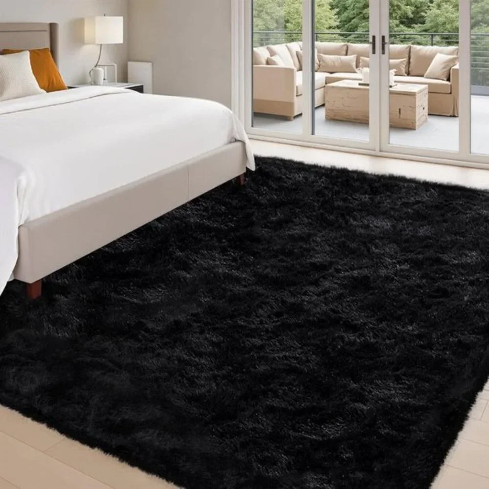 New Soft Black 4x6 Area Rug, Non-Slip Shaggy Plush Rug for Living Room, Bedroom